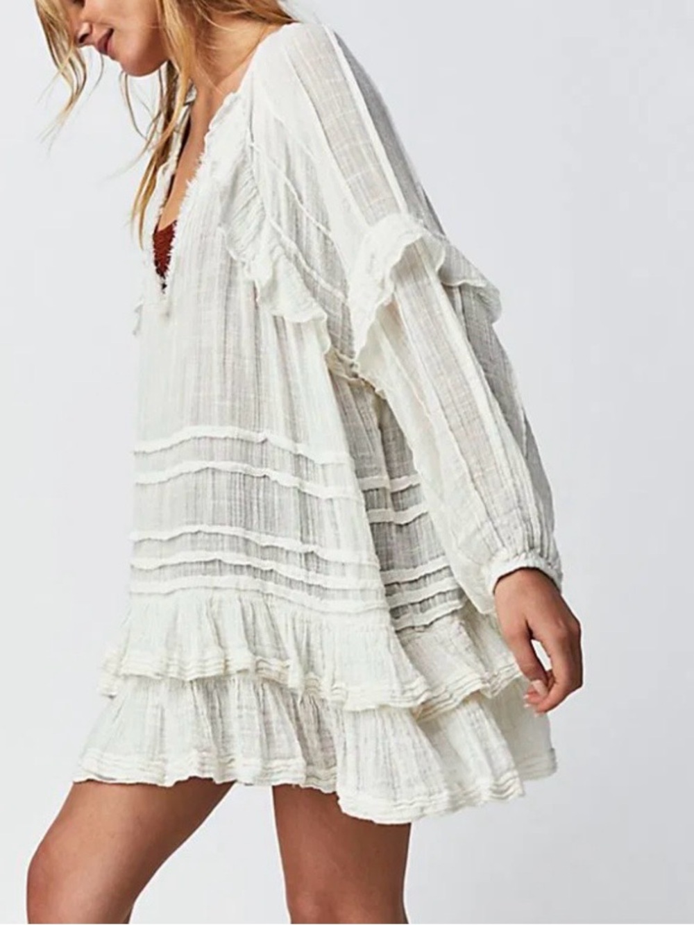 Free People Tamasi Ruffle-Trim V-Neck Tunic White Medium - Picture 6 of 8